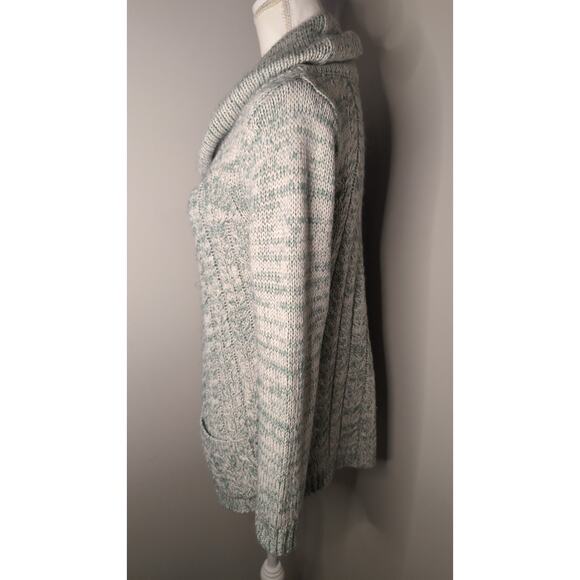 Anthropologie Guinvere mint white marbled cable knit chunky cowl sweater - Picture 2 of 10